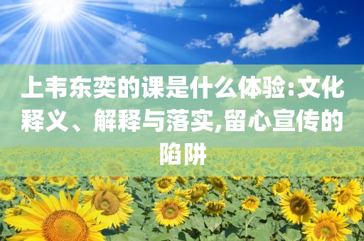 上韋東奕的課是什么體驗:文化釋義、解釋與落實,留心宣傳的陷阱