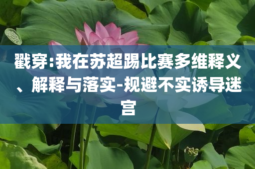 戳穿:我在蘇超踢比賽多維釋義、解釋與落實-規避不實誘導迷宮