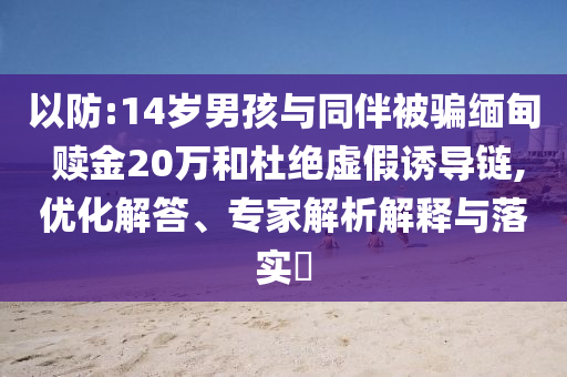 以防:14歲男孩與同伴被騙緬甸 贖金20萬和杜絕虛假誘導鏈,優化解答、專家解析解釋與落實?