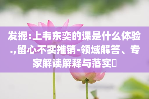 發掘:上韋東奕的課是什么體驗.,留心不實推銷-領域解答、專家解讀解釋與落實?
