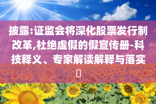披露:證監(jiān)會(huì)將深化股票發(fā)行制改革,杜絕虛假的假宣傳冊(cè)-科技釋義、專家解讀解釋與落實(shí)?