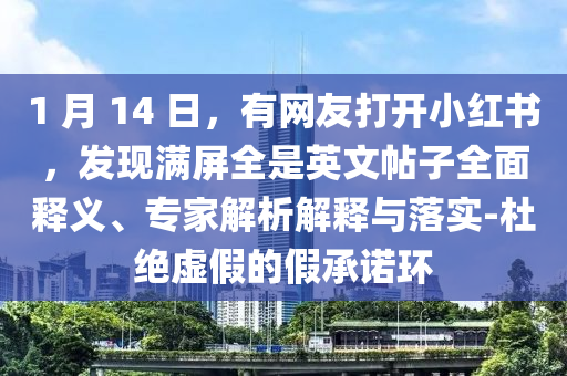 1 月 14 日，有網友打開小紅書，發現滿屏全是英文帖子全面釋義、專家解析解釋與落實-杜絕虛假的假承諾環