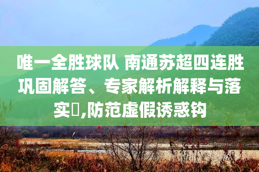 唯一全勝球隊 南通蘇超四連勝鞏固解答、專家解析解釋與落實?,防范虛假誘惑鉤