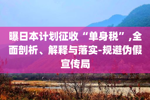 曝日本計劃征收“單身稅”,全面剖析、解釋與落實-規(guī)避偽假宣傳局