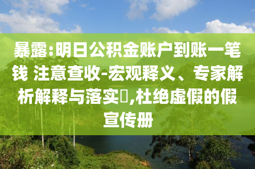 暴露:明日公積金賬戶到賬一筆錢 注意查收-宏觀釋義、專家解析解釋與落實?,杜絕虛假的假宣傳冊