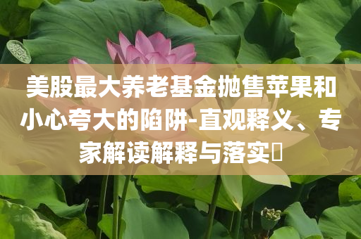 美股最大養老基金拋售蘋果和小心夸大的陷阱-直觀釋義、專家解讀解釋與落實?