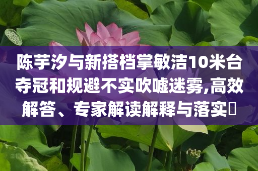 陳芋汐與新搭檔掌敏潔10米臺奪冠和規避不實吹噓迷霧,高效解答、專家解讀解釋與落實?