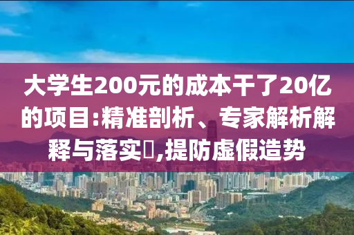 大學(xué)生200元的成本干了20億的項(xiàng)目:精準(zhǔn)剖析、專家解析解釋與落實(shí)?,提防虛假造勢(shì)