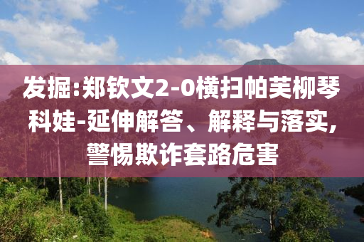 發(fā)掘:鄭欽文2-0橫掃帕芙柳琴科娃-延伸解答、解釋與落實(shí),警惕欺詐套路危害