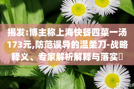 揭發:博主稱上海快餐四菜一湯173元,防范誤導的溫柔刀-戰略釋義、專家解析解釋與落實?