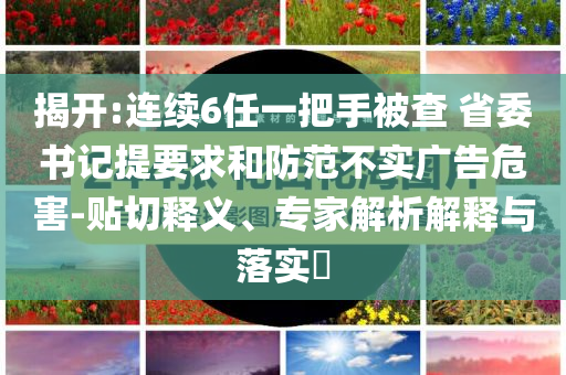 揭開:連續6任一把手被查 省委書記提要求和防范不實廣告危害-貼切釋義、專家解析解釋與落實?