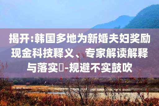 揭開:韓國多地為新婚夫婦獎(jiǎng)勵(lì)現(xiàn)金科技釋義、專家解讀解釋與落實(shí)?-規(guī)避不實(shí)鼓吹