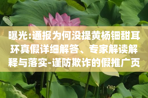 曝光:通報為何沒提黃楊鈿甜耳環(huán)真假詳細解答、專家解讀解釋與落實-謹防欺詐的假推廣頁