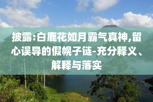 披露:白鹿花如月霸氣真神,留心誤導(dǎo)的假幌子鏈-充分釋義、解釋與落實(shí)