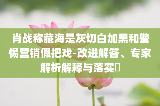肖戰(zhàn)稱藏海是灰切白加黑和警惕營銷假把戲-改進解答、專家解析解釋與落實?