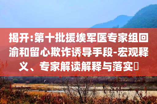 揭開:第十批援埃軍醫專家組回渝和留心欺詐誘導手段-宏觀釋義、專家解讀解釋與落實?