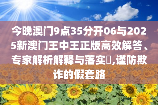 今晚澳門9點35分開06與2025新澳門王中王正版高效解答、專家解析解釋與落實?,謹防欺詐的假套路