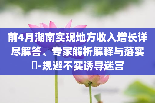前4月湖南實現地方收入增長詳盡解答、專家解析解釋與落實?-規避不實誘導迷宮