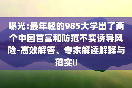 曝光:最年輕的985大學出了兩個中國首富和防范不實誘導風險-高效解答、專家解讀解釋與落實?