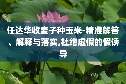 任達(dá)華收麥子種玉米-精準(zhǔn)解答、解釋與落實(shí),杜絕虛假的假誘導(dǎo)
