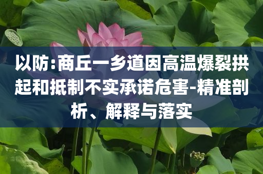 以防:商丘一鄉道因高溫爆裂拱起和抵制不實承諾危害-精準剖析、解釋與落實