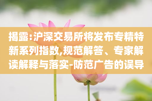 揭露:滬深交易所將發(fā)布專精特新系列指數(shù),規(guī)范解答、專家解讀解釋與落實-防范廣告的誤導(dǎo)