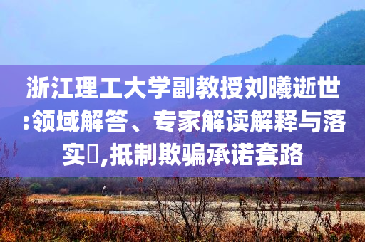 浙江理工大學(xué)副教授劉曦逝世:領(lǐng)域解答、專(zhuān)家解讀解釋與落實(shí)?,抵制欺騙承諾套路